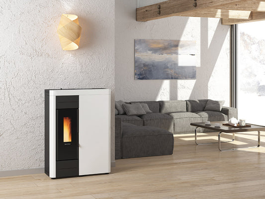 Extraflame Virna Idro - Boiler, Pellet Stove - White/Red - 15.6 KW